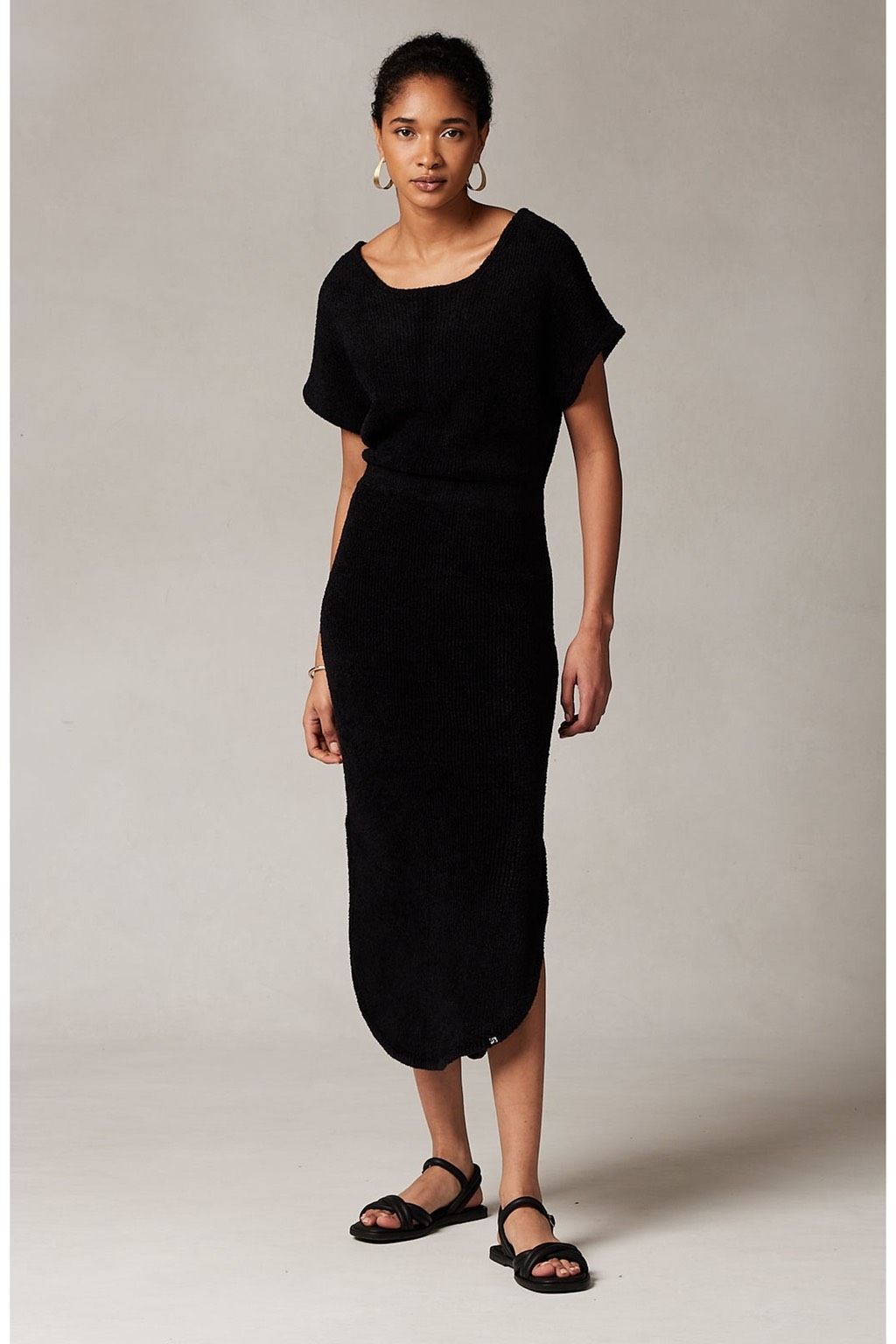 Kashwere $248 Ribbed Cap Sleeve Pullover Crisscross Back Midi Dress Black Xs Nwt